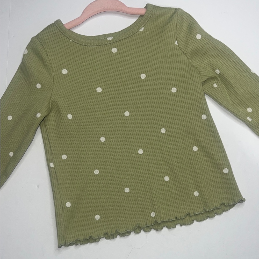 Cat & Jack Olive Polka Dot Long Sleeve Tee Girls size 2T